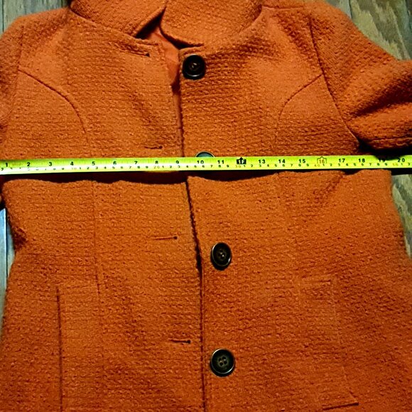 Tulle Anthropologie Burnt Orange Hooded Peacoat Women's Weave Medium - Picture 5 of 6
